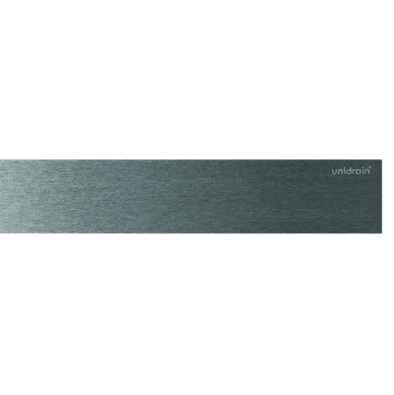 Brushed stainless steel strip along the bottom edge with a small 'unidrain' logo in the top-right corner.