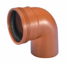 Orange plastic 90-degree elbow pipe fitting with a socket end (likely CPVC/PVC) used for piping connections