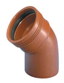 Orange PVC 90-degree elbow pipe fitting with a rubber gasket
