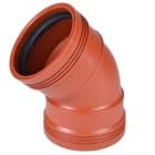 Orange PVC 90-degree pipe elbow fitting with black gasket inside the openings