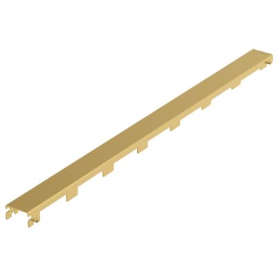 Isometric view of a long beige metal track with evenly spaced small supporting tabs along the underside.