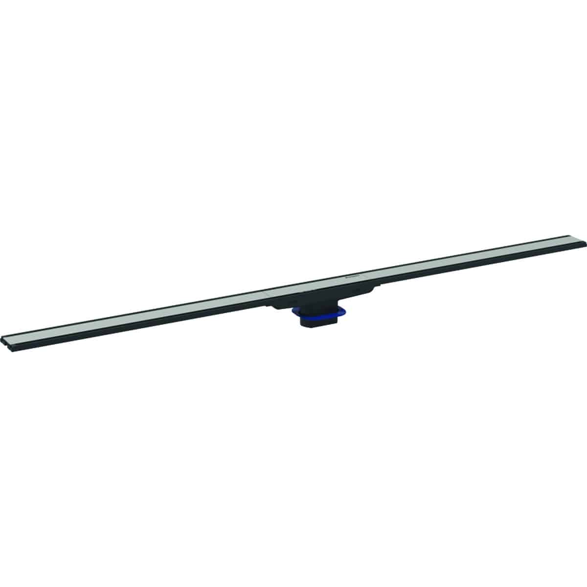 Long slim linear rail with a central blue-cartridge trolley, used for smooth sliding motion in mechanical assemblies.