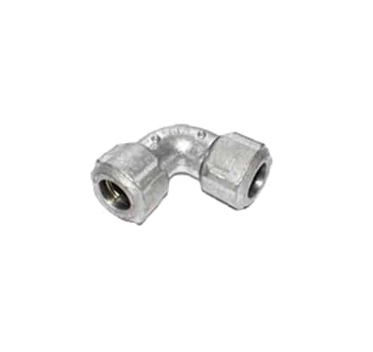 Metal 90-degree pipe elbow with female-threaded ends for plumbing connectors