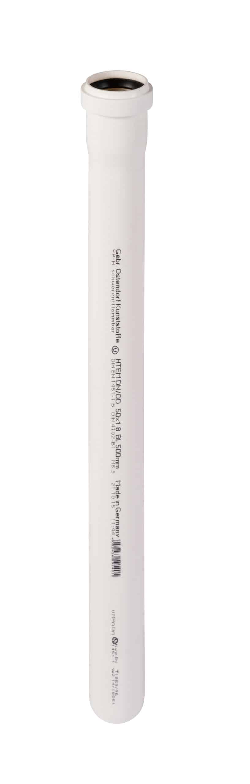 White disposable laboratory pipette tip standing upright against a white background, showing its narrow cylindrical shaft and black inner opening at the top.