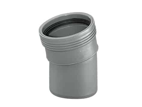 Gray PVC pipe fitting with external threads, likely a female adapter for joining pipes