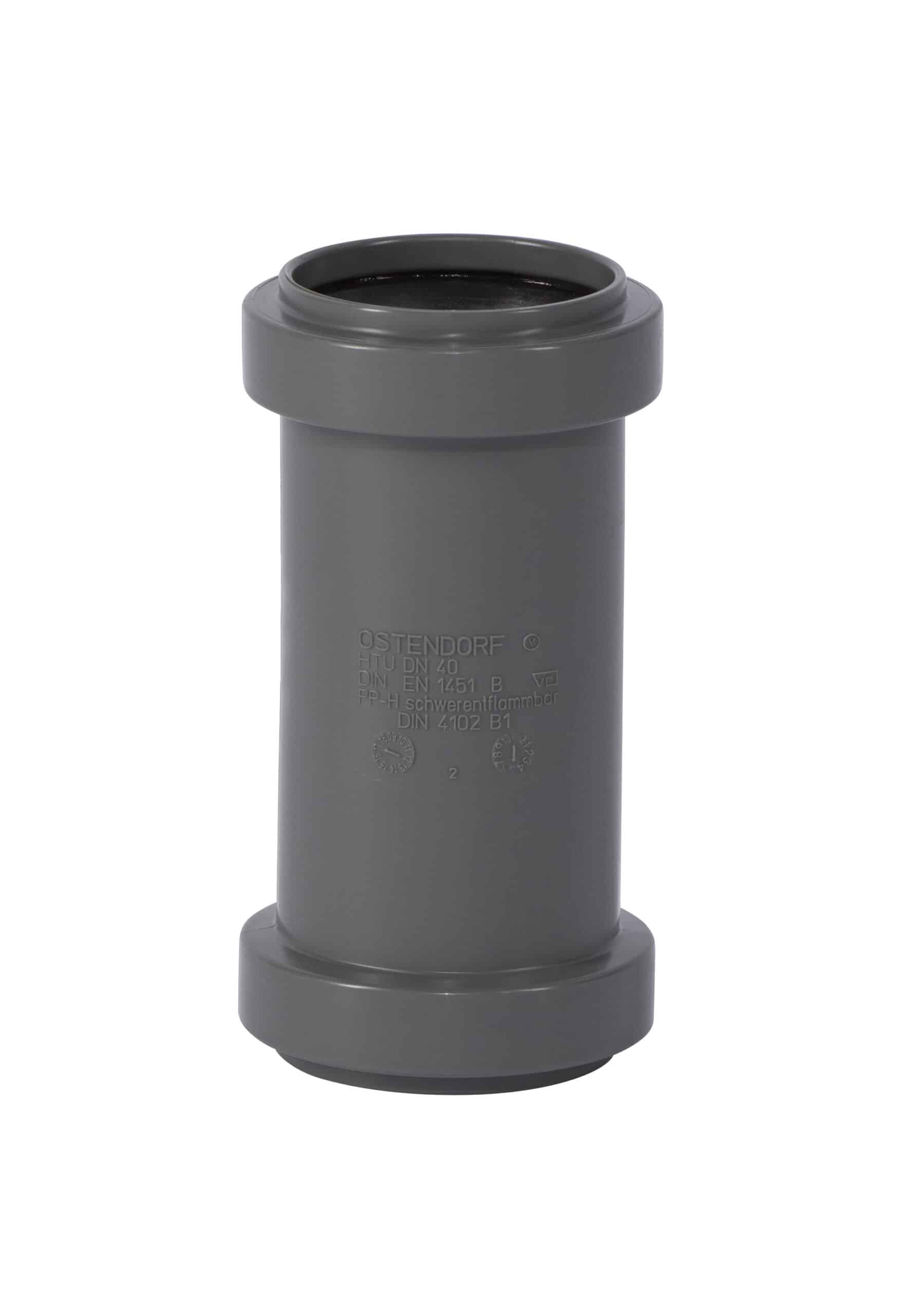 Gray PVC pipe fitting with a wide top collar, viewed from the side.