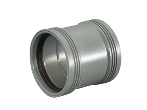 Metal pipe coupling with gasket, used to join two pipes.