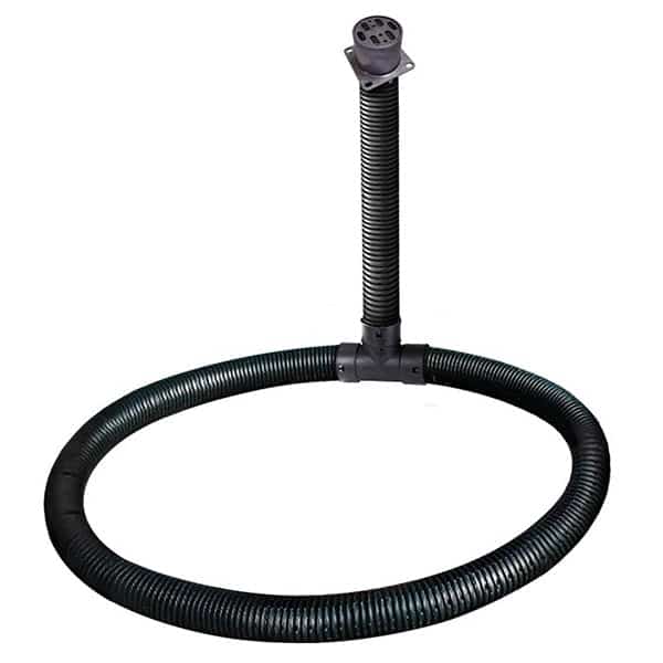 Circular black flexible conduit loop with a tall vertical mounting post and a multi-pin connector on top.