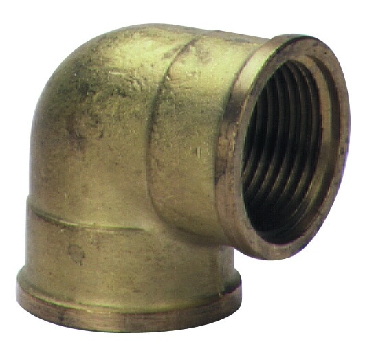 Brass 90-degree elbow pipe fitting with a female threaded end on the open side.
