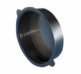 Blue metal pipe fitting with internal threads, shown from the open end.