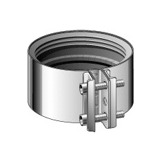 Steel pipe with a bolted repair clamp around its circumference