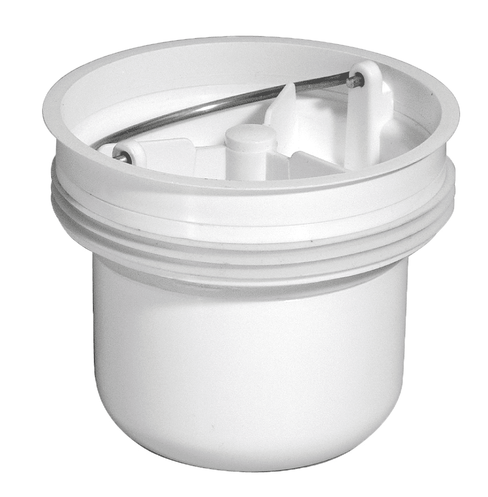 White plastic paint bucket with its lid partially open, exposing the inner locking mechanism.