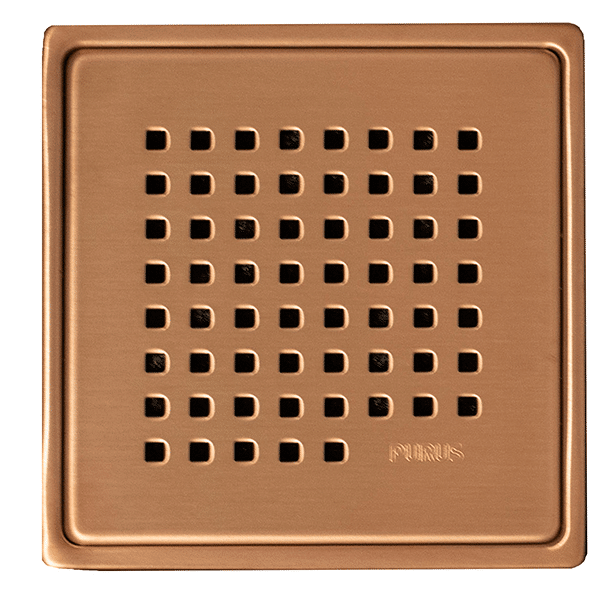 Copper-toned square vent cover with a grid of small square openings and a recessed border for floor or wall installation