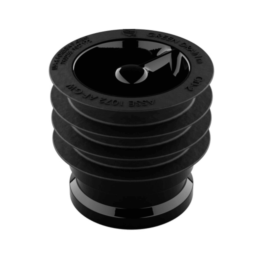 Black accordion-style sink drain stopper with a round top for sealing the drain