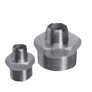 Two metal threaded spacers (standoffs) of different sizes with hollow centers.