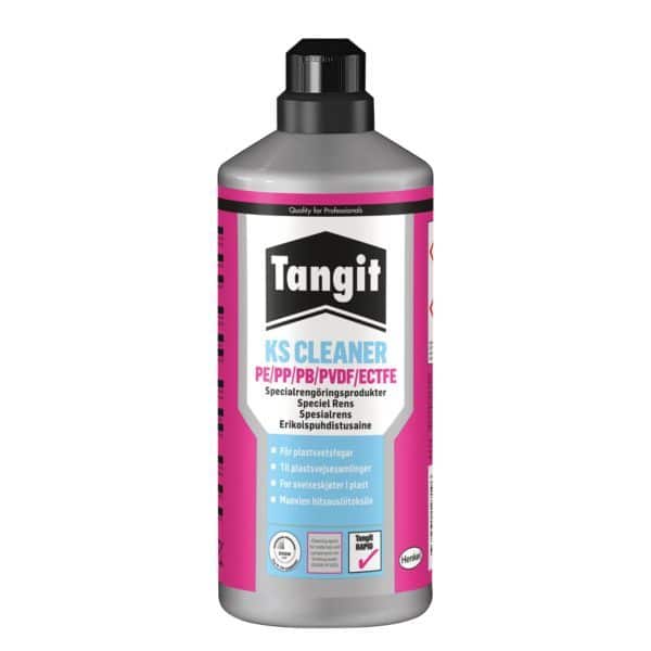 Tangit KS Cleaner bottle with pink label and black cap, front showing the Tangit logo and product name