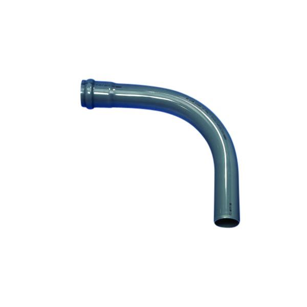 Blue PVC elbow pipe, 90-degree bend with open ends visible