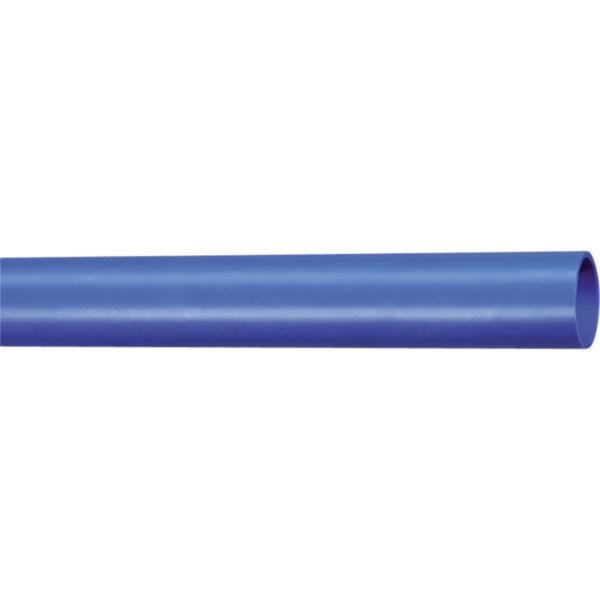 Blue PVC pipe extending horizontally with an open end on the right side.