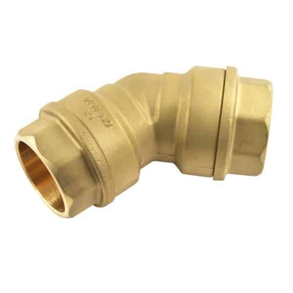 Brass 90-degree elbow pipe fitting with compression ends for plumbing connections