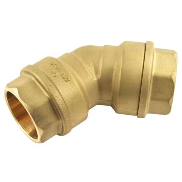Brass 90-degree plumbing elbow fitting for connecting pipes at a right angle