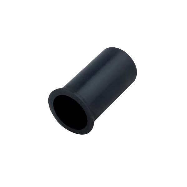 Black hollow cylindrical rubber sleeve (a small spacer) used to space or insulate parts
