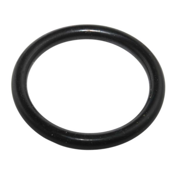 Black rubber O-ring seal viewed from top, circular gasket for machinery or plumbing.
