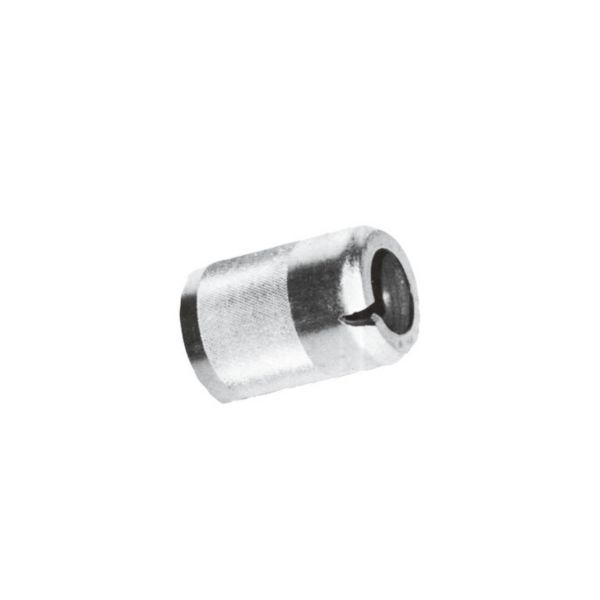 Small metal cylindrical bushing or spacer with a hollow center, used in mechanical assemblies.