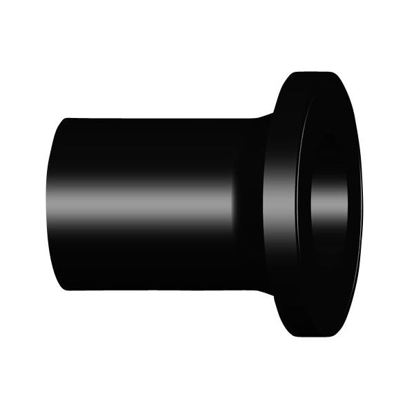 Black cylindrical spacer with a wide flange on one end, likely a shaft sleeve or bushing component used in machinery