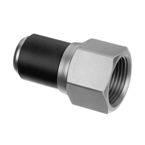 Metal quick-connect adapter with a hexagonal nut and black grip section