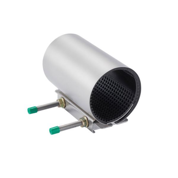 Cylindrical metal air filter housing with perforated inner core and mounting bolts with green caps.